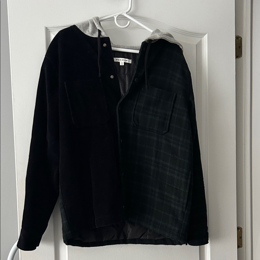 PacSun Black and Gray Quilted Jacket; half Corduroy